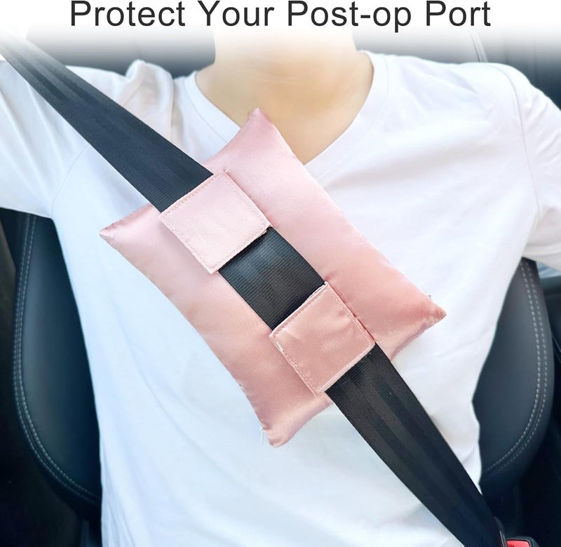 HapiPoppy Port Pillows Chemo Port Pillow for Seatbelt Pacemaker Chest Protector Chemo Patients Cancer Open-Heart Incision Recovery Post Surgery Support Cushion Gifts, Silky Satin Coral - Image 3